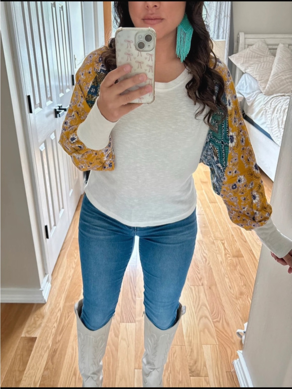 Umgee patchwork balloon sleeve top